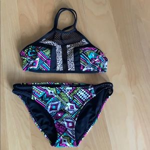 Neon tribal two-piece bathing suit